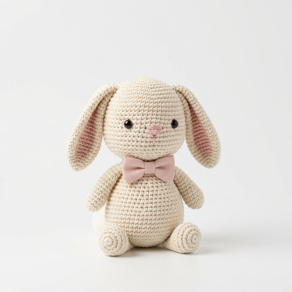 Bunny held in hands demonstrating tactile plush scale and soft texture