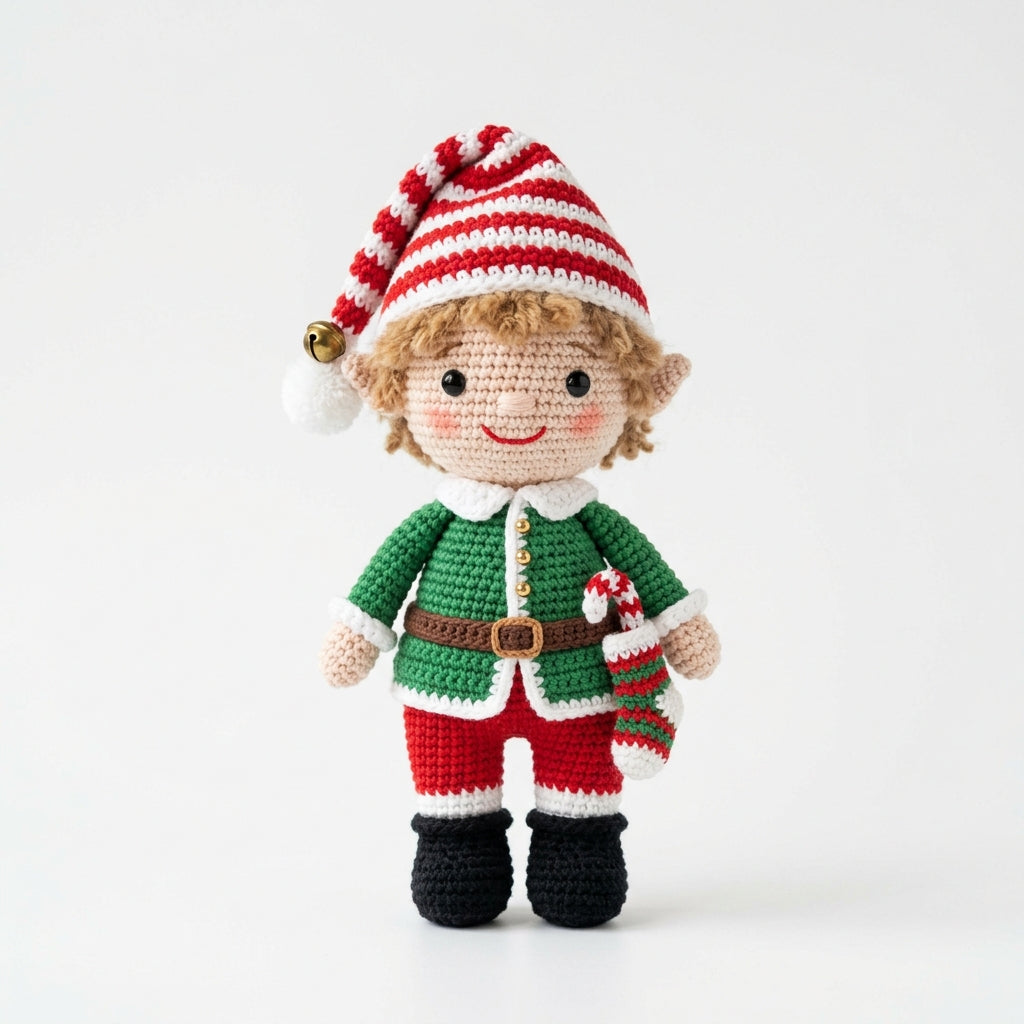 Playful Christmas Elf Pattern held in hands demonstrating tactile plush scale and soft texture