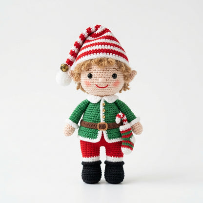 Playful Christmas Elf Pattern held in hands demonstrating tactile plush scale and soft texture