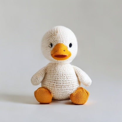 Yellow Duckling & Boots Pattern held in hands demonstrating tactile plush scale and soft texture