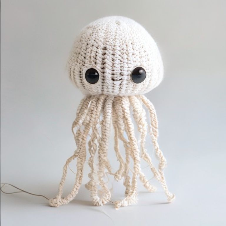 Ethereal Jellyfish Hanging Pattern held in hands demonstrating tactile plush scale and soft texture