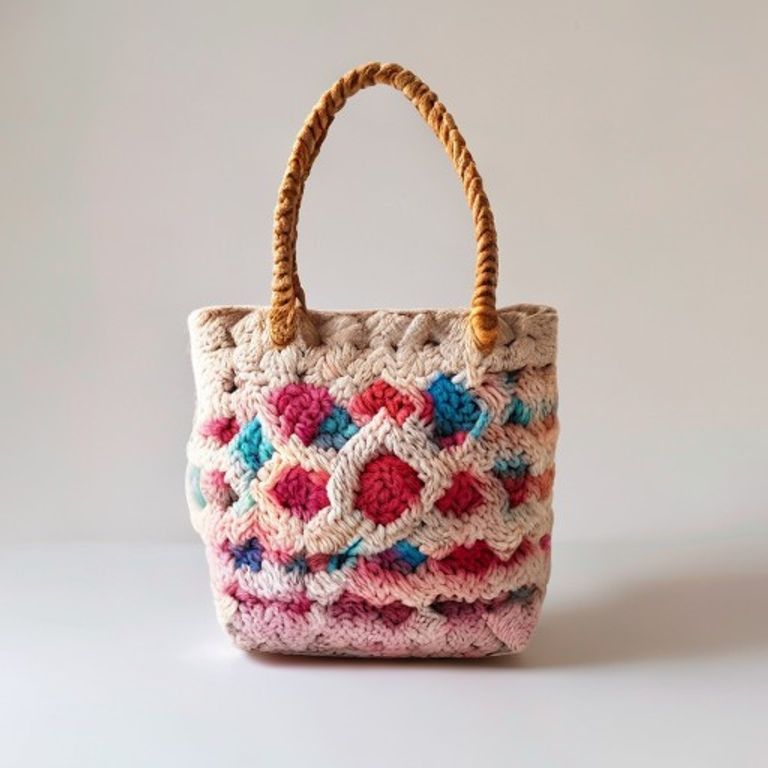 Granny Square Bag held in hands demonstrating tactile plush scale and soft texture