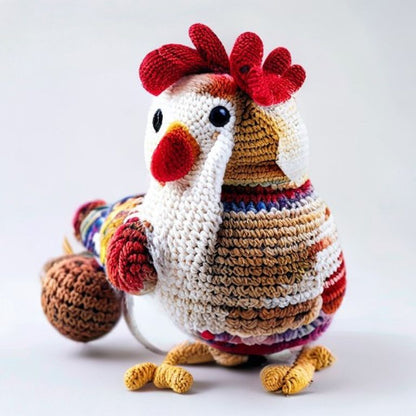 Cozy Barnyard Hen & Egg Pattern held in hands demonstrating tactile plush scale and soft texture