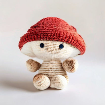 Mushroom held in hands demonstrating tactile plush scale and soft texture