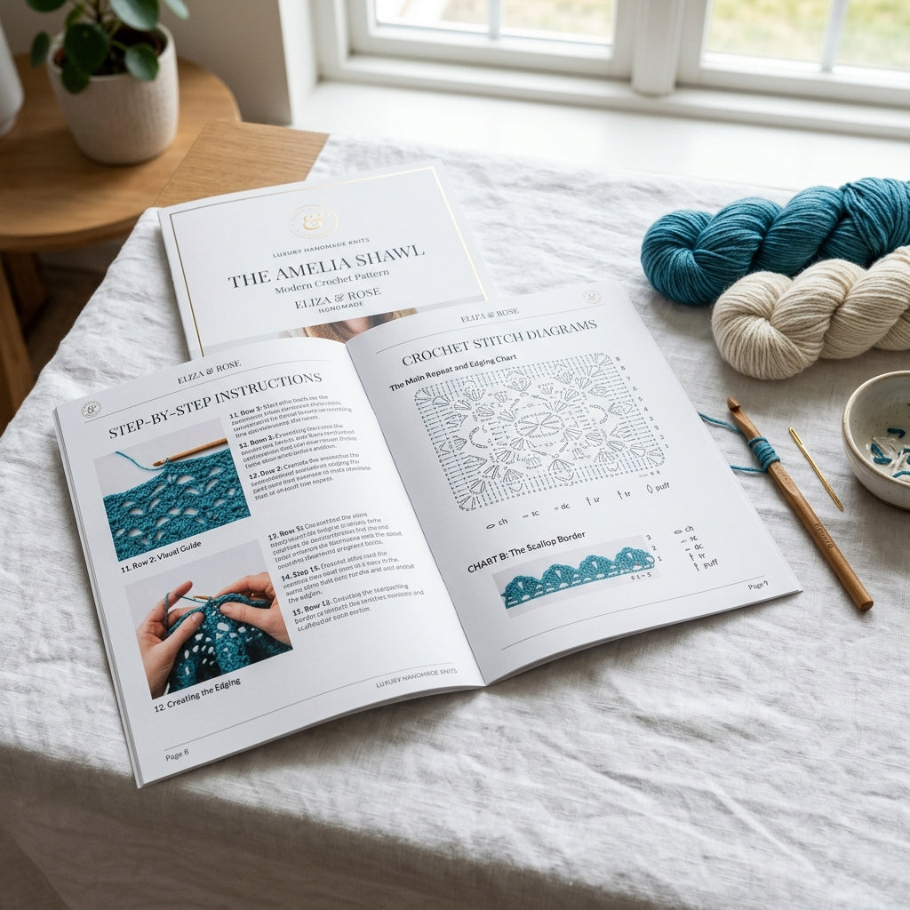French Provence Lavender Bundle Pattern printable pattern PDF cover mockup with yarn skeins and bamboo hook