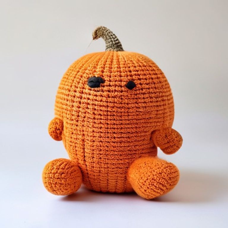 Pumpkin held in hands demonstrating tactile plush scale and soft texture