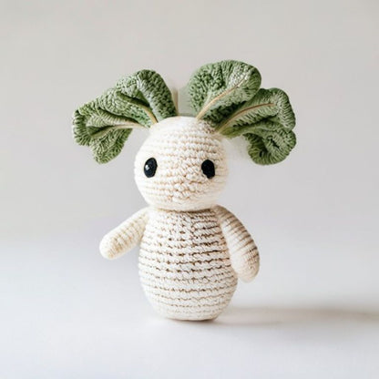 Happy Garden Radish Pattern held in hands demonstrating tactile plush scale and soft texture