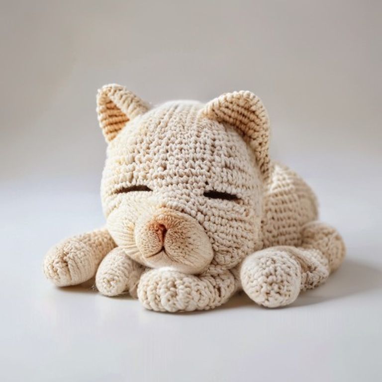 Cozy Sleeping Cat Pattern held in hands demonstrating tactile plush scale and soft texture
