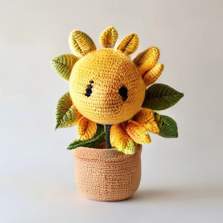 Golden Sunflower in Pot Pattern held in hands demonstrating tactile plush scale and soft texture
